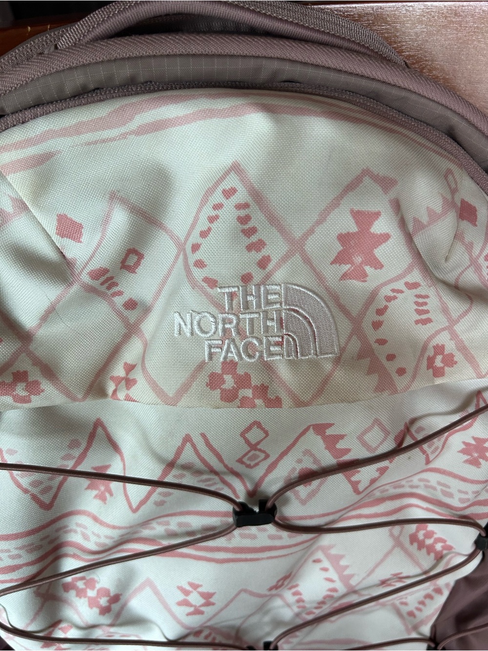 The North Face Pink and Cream Patterned Backpack - Picture 2 of 8